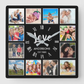 カスタムフォトコラージュパーソナライズされたブラック スクエア壁時計 (正面)