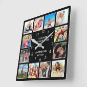 カスタムフォトコラージュパーソナライズされたブラック スクエア壁時計 (傾斜)