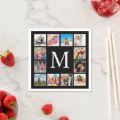 カスタムフォトコラージュパーソナライズされたブラック スタンダードカクテルナプキン (インサイチュ)