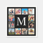 カスタムフォトコラージュパーソナライズされたブラック スタンダードカクテルナプキン (正面)