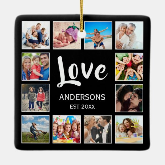 カスタムフォトコラージュパーソナライズされたブラック セラミックオーナメント (裏面)