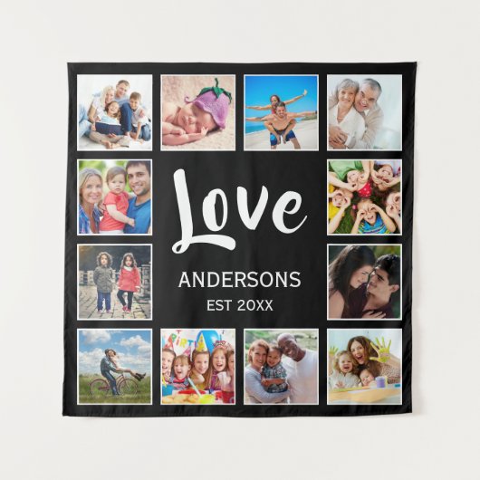 カスタムフォトコラージュパーソナライズされたブラック タペストリー (正面)