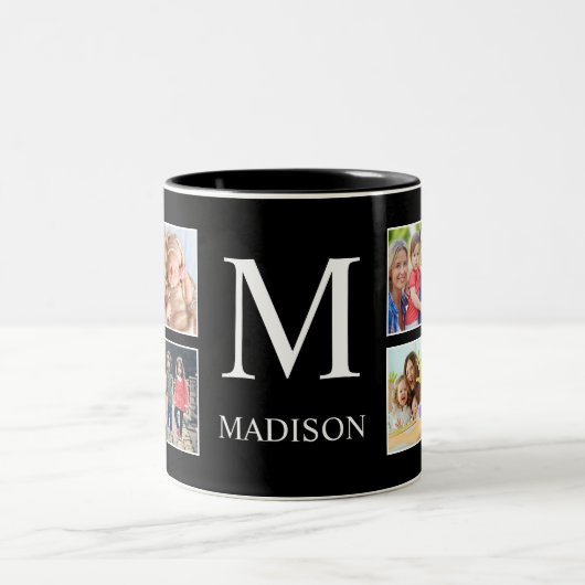 カスタムフォトコラージュパーソナライズされたブラック ツートーンマグカップ (中央)