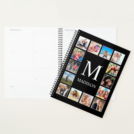 カスタムフォトコラージュパーソナライズされたブラック プランナー手帳 (ディスプレー)