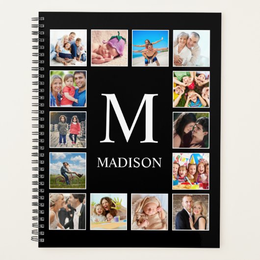 カスタムフォトコラージュパーソナライズされたブラック プランナー手帳 (正面)