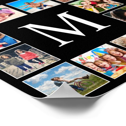 カスタムフォトコラージュパーソナライズされたブラック ポスター (角)