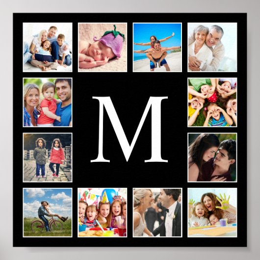 カスタムフォトコラージュパーソナライズされたブラック ポスター (正面)