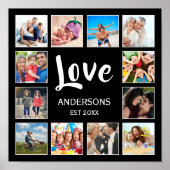 カスタムフォトコラージュパーソナライズされたブラック ポスター (正面)