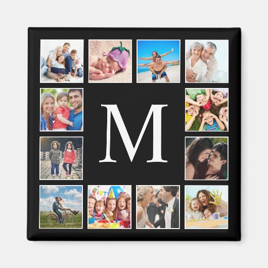 カスタムフォトコラージュパーソナライズされたブラック マグネット (正面)