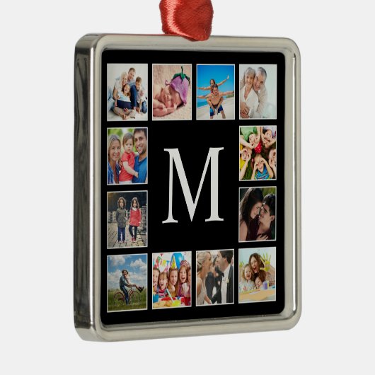 カスタムフォトコラージュパーソナライズされたブラック メタルオーナメント (右)