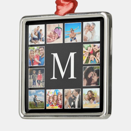 カスタムフォトコラージュパーソナライズされたブラック メタルオーナメント (左)