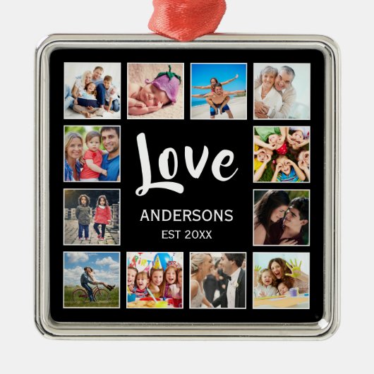 カスタムフォトコラージュパーソナライズされたブラック メタルオーナメント (正面)