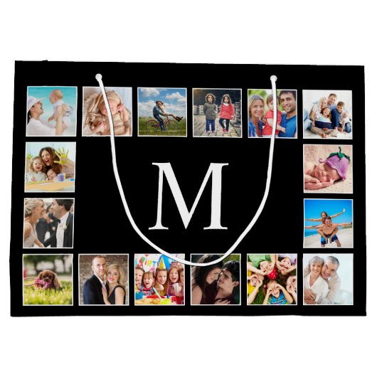 カスタムフォトコラージュパーソナライズされたブラック ラージペーパーバッグ (裏面)