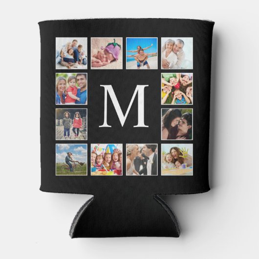 カスタムフォトコラージュパーソナライズされたブラック 缶クーラー (正面)