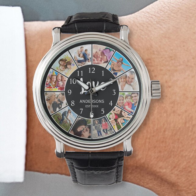 カスタムフォトコラージュパーソナライズされたブラック 腕時計 (クリエイターアップロード済み)