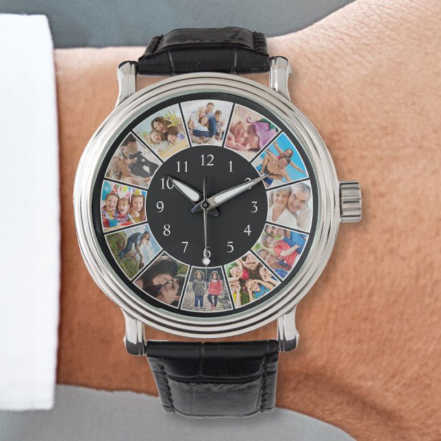 カスタムフォトコラージュパーソナライズされたブラック 腕時計 (クリエイターアップロード済み)
