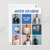 カスタムフォトコラージュパーソナライズされたブルー誕生日 ポストカード (正面/裏面)