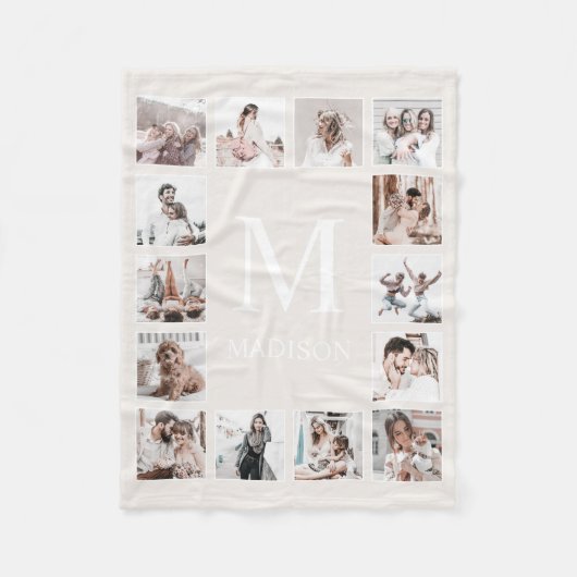 カスタムフォトコラージュパーソナライズされたベージュ フリースブランケット (正面)