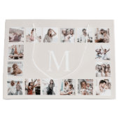 カスタムフォトコラージュパーソナライズされたベージュ ラージペーパーバッグ (正面)