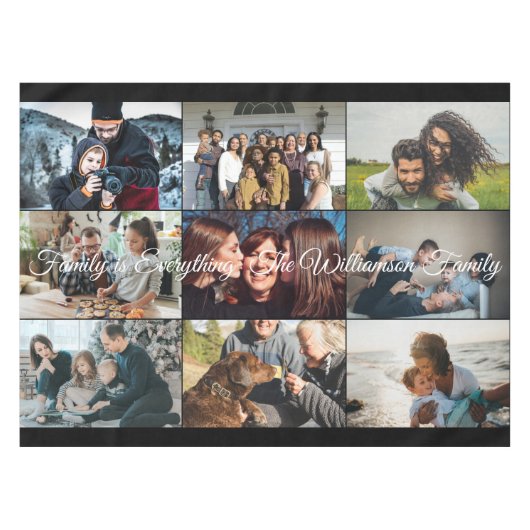 カスタムフォトコラージュファミリー名9家族写真  テーブルクロス (正面(横))