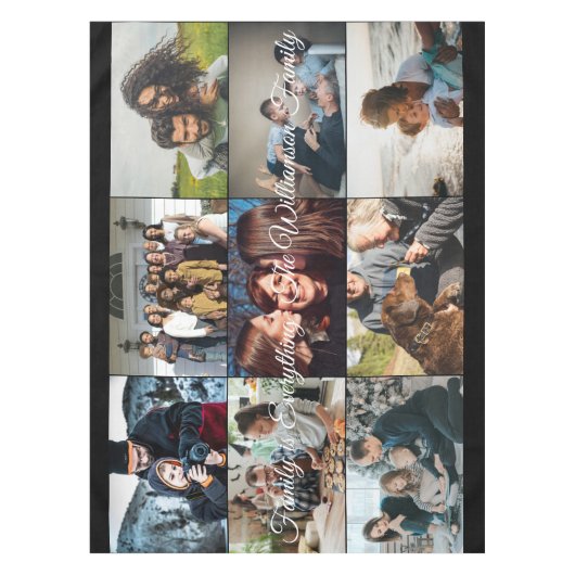 カスタムフォトコラージュファミリー名9家族写真  テーブルクロス (正面)