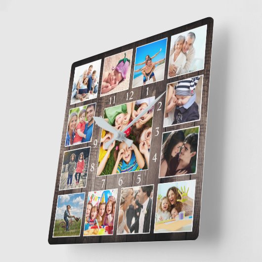 カスタムフォトコラージュファ素朴ームハウスファミリーベビー スクエア壁時計 (傾斜)