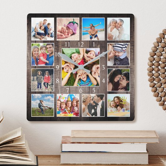 カスタムフォトコラージュファ素朴ームハウスファミリーベビー スクエア壁時計