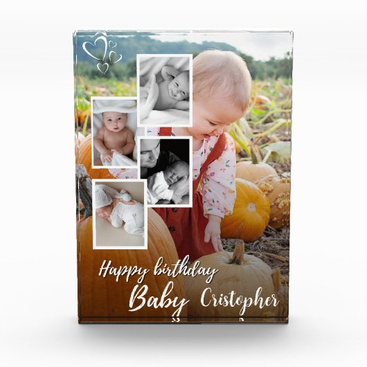 カスタムフォトコラージュベビー誕生日名 フォトブロック (正面)
