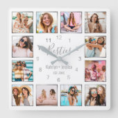 カスタムフォトコラージュホワイトシルバーフレ最高のンズ スクエア壁時計 (正面)