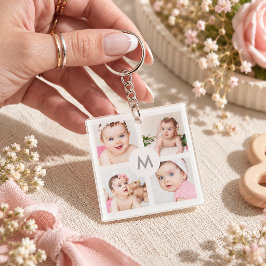 カスタムフォトコラージュモノグラム ホワイト 4枚の画像 キーホルダー