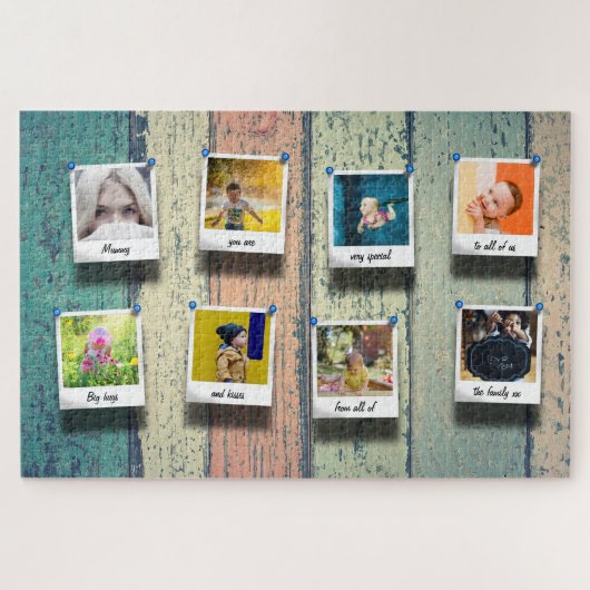 カスタムフォトコラージュヴィンテージ素朴ウッド ジグソーパズル (横)