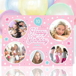 カスタムフォトコラージュ女の子の誕生日パステルピンク カード