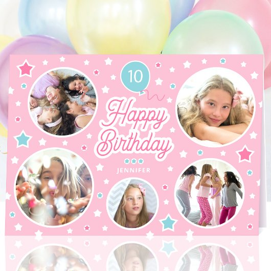 カスタムフォトコラージュ女の子の誕生日パステルピンク カード