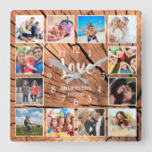 カスタムフォトコラージュ家族ラブウッドログ スクエア壁時計 (正面)