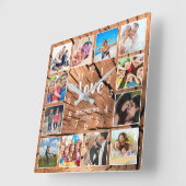 カスタムフォトコラージュ家族ラブウッドログ スクエア壁時計 (傾斜)