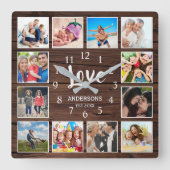 カスタムフォトコラージュ家族ラブダークウッド スクエア壁時計 (正面)