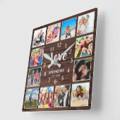 カスタムフォトコラージュ家族ラブダークウッド スクエア壁時計 (傾斜)