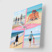 カスタムフォトコラージュ文字ファミリーラパーソナライズされたブ スクエア壁時計 (傾斜)