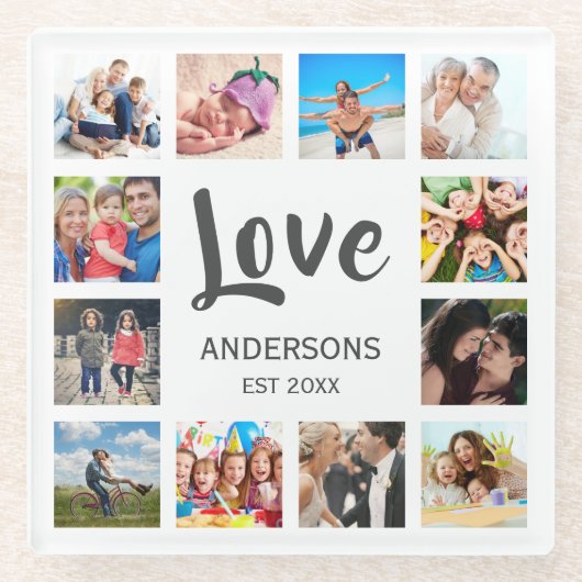 カスタムフォトコラージュ白パーソナライズされた色 ガラスコースター (正面)