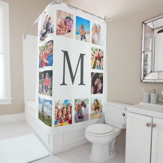 カスタムフォトコラージュ白パーソナライズされた色 シャワーカーテン (インサイチュ)