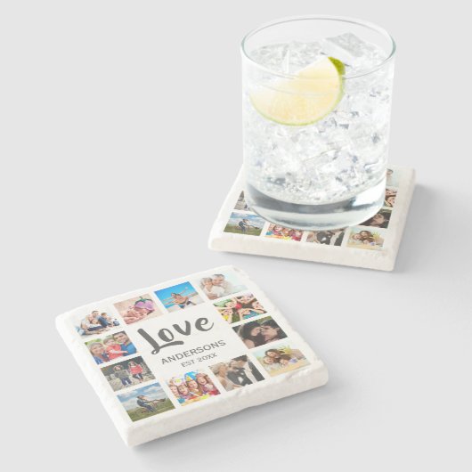 カスタムフォトコラージュ白パーソナライズされた色 ストーンコースター (横)