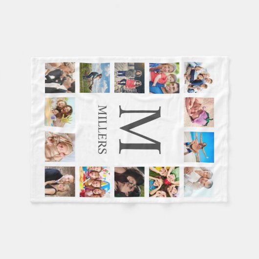 カスタムフォトコラージュ白パーソナライズされた色 フリースブランケット (正面(横))