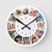 カスタムフォトコラージュ白パーソナライズされた色 ラウンド壁時計 (正面)
