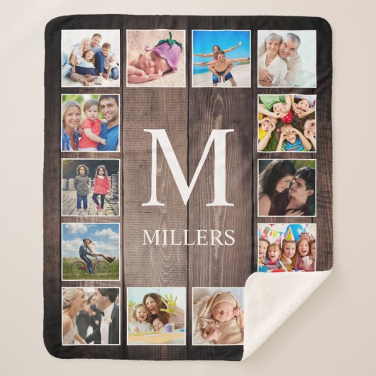 カスタムフォトコラージュ素朴ファームハウスファミリー シェルパブランケット (正面)