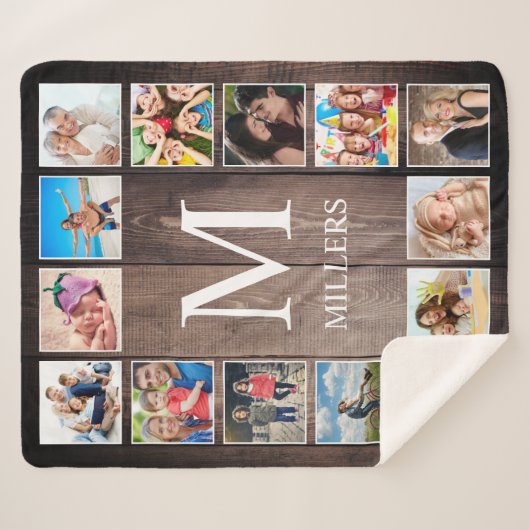 カスタムフォトコラージュ素朴ファームハウスファミリー シェルパブランケット (正面(横))