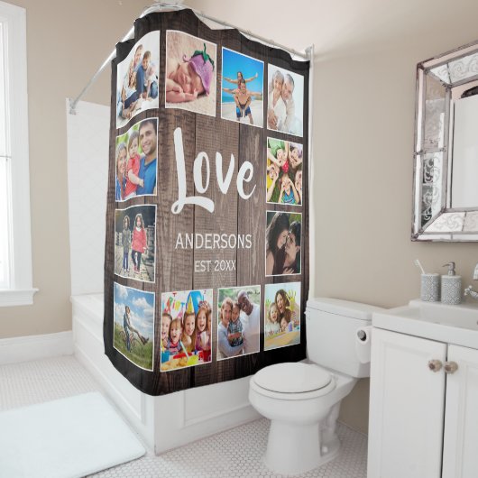カスタムフォトコラージュ素朴ファームハウスファミリー シャワーカーテン (インサイチュ)
