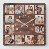 カスタムフォトコラージュ素朴ファームハウスファミリー スクエア壁時計 (正面)