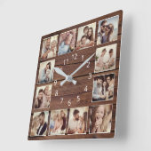 カスタムフォトコラージュ素朴ファームハウスファミリー スクエア壁時計 (傾斜)