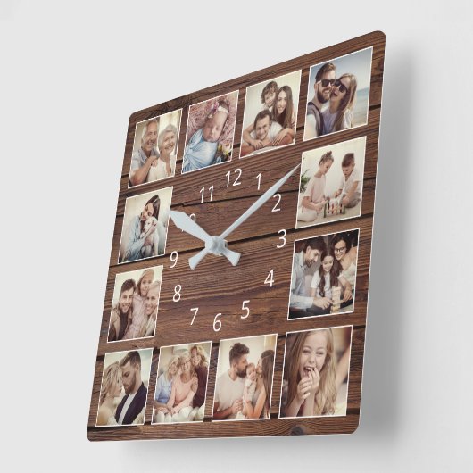 カスタムフォトコラージュ素朴ファームハウスファミリー スクエア壁時計 (傾斜)