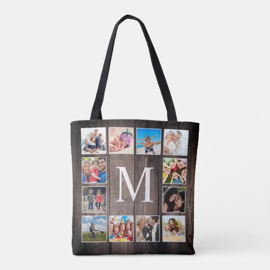 カスタムフォトコラージュ素朴ファームハウスファミリー トートバッグ (裏面)